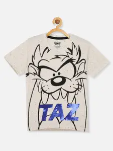 Kids Ville Boys Off White & Black Looney Tunes Printed Round neck T-shirt