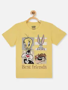 Kids Ville Boys Yellow Looney Tunes Printed T-shirt