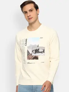 Louis Philippe Jeans Men Cream Printed Sweatshirt