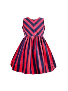 A.T.U.N. A T U N Girls Red & Navy Blue Striped Fit & Flare Dress