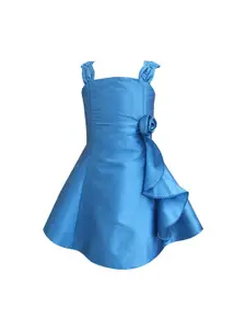 A.T.U.N. A T U N Girls Turquoise Blue Solid Fit & Flare Dress