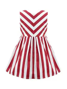 A.T.U.N. A T U N Girls Red & White Striped Pure Cotton  Dress
