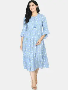 Aaruvi Ruchi Verma Blue Floral Maternity Midi Dress