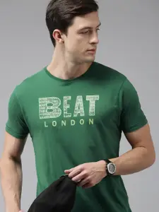 BEAT LONDON by PEPE JEANS Men Green Typography Printed Slim Fit Pure Cotton T-shirt