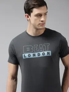 BEAT LONDON by PEPE JEANS Men Grey Pure Cotton Printed Slim Fit Pure Cotton T-shirt