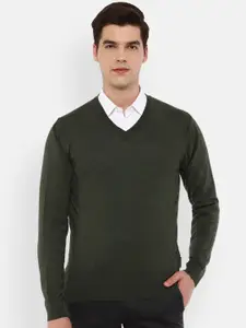 Van Heusen Men Olive Green Solid Sweater