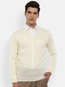 Van Heusen Men Cream-Coloured Pullover Sweater