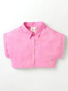 Ed-a-Mamma Girls Pink Shirt Style Crop Top