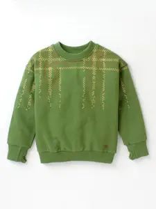 Ed-a-Mamma Boys Green Printed Pure Cotton Sweatshirt
