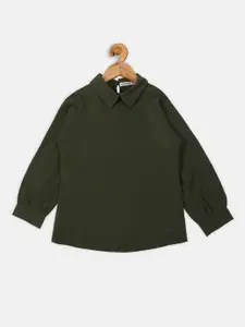 Nins Moda Girls Olive Green Shirt Style Top