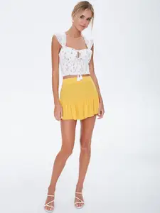 FOREVER 21 Women Yellow Solid Flounce Mini Skirt