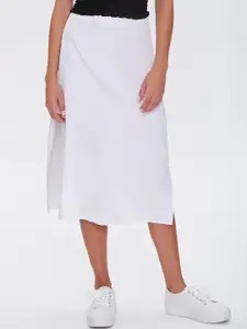 FOREVER 21 Women White Solid A-Line Midi Skirt