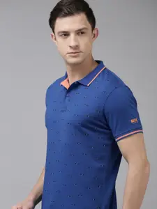 BEAT LONDON by PEPE JEANS Men Blue Printed Pure Cotton Polo Collar Pure Cotton T-shirt