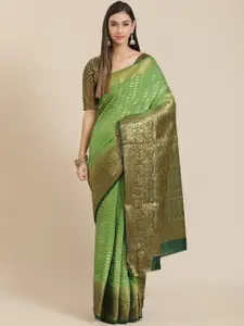 SERONA FABRICS Green Ethnic Motifs Zari Silk Cotton Banarasi Saree
