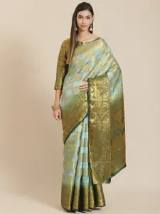SERONA FABRICS Olive Green Woven Design Zari Silk Blend Ready to Wear Banarasi Saree