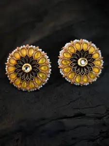 justpeachy Yellow & Gold-Plated Ethnic Studs With Artificial Stone Embellishment