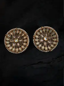 justpeachy Gold-Plated & Off-White Circular Studs Earrings