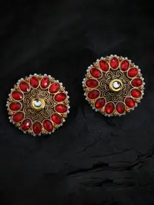 justpeachy Gold-Toned & Red Classic Studs Earrings