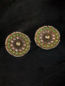 justpeachy Green & Gold-Toned Circular Studs Earrings