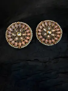 justpeachy Pink & Gold-Plated Ethnic Studs With Artificial Stone Embellishment