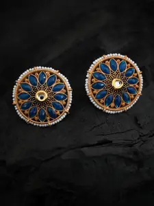 justpeachy Blue & Gold-Toned Circular Studs Earrings