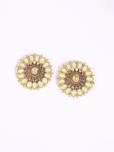 justpeachy Gold-Plated & Off-White Classic Studs Earrings