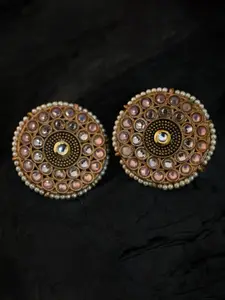 justpeachy Pink & Gold-Plated Ethnic Studs With Artificial Stone Embellishment