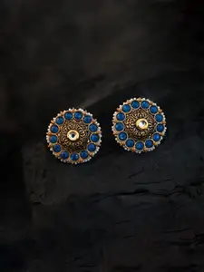 justpeachy Blue & Gold-Plated Ethnic Studs With Artificial Stone Embellishment