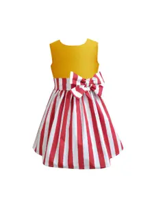 A.T.U.N. A T U N Mustard Yellow & Red Striped A-Line Dress