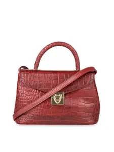 Hidesign Red Animal Textured Leather Structured Satchel with Quilted
