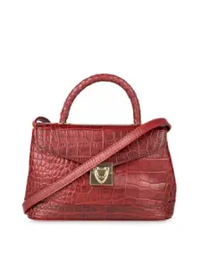 Hidesign Red Animal Textured Leather Structured Satchel with Quilted