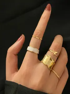 Shining Diva Fashion Set Of 5 Gold-Plated Finger Ring
