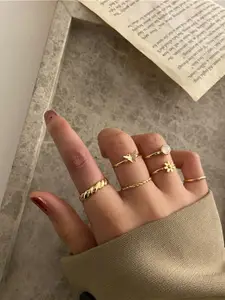 Shining Diva Fashion Set Of 6 Gold-Plated Finger Rings