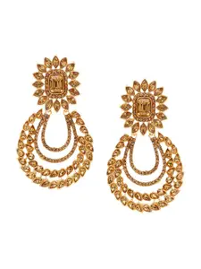 ASMITTA JEWELLERY Gold-Plated Contemporary Kundan Studded Drop Earrings