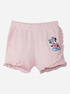 Kids Ville Girls Pink Humour and Comic Printed Minnie Mouse Regular Shorts