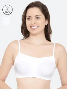 Enamor Women White Pack of 2 Cami Cotton Bra  Non-Padded Non Wired With Detachable Straps