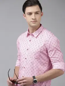 BEAT LONDON by PEPE JEANS Men Pink Slim Fit Printed Pure Cotton Casual Shirt