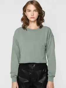 ONLY Women Green Cotton Sweatshirt
