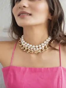 ToniQ Gold-Toned & White Choker Necklace