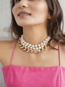 ToniQ Gold-Toned & White Choker Necklace