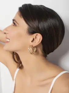 ToniQ Gold-Toned Contemporary Half Hoop Earrings