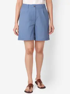 Fabindia Women Blue Linen Regular Shorts