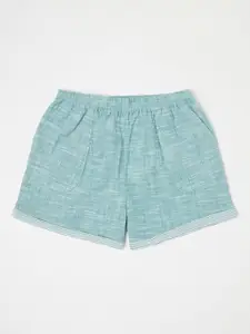 Fabindia Women Sea Green Self Design Cotton Regular Shorts