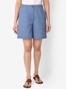 Fabindia Women Blue Solid Linen Regular Shorts