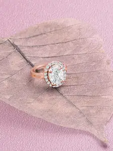 Ami Rose Gold-Plated Cubic Zirconia Contemporary Brass Ring