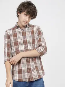 HIGHLANDER Men Brown & White Slim Fit Tartan Checked Casual Shirt