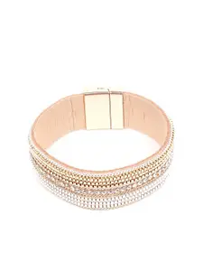 ODETTE Women Gold-Toned Leather Cuff Bracelet