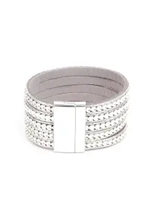 ODETTE Women Silver-Plated Leather Cuff Bracelet