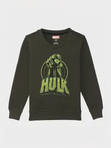 Kids Ville Boys Olive Green Hulk Printed Sweatshirt