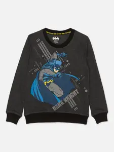 Kids Ville Boys Charcoal Grey Printed Batman Cotton Sweatshirt